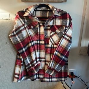 Large Shacket red, white, black, brown plaid